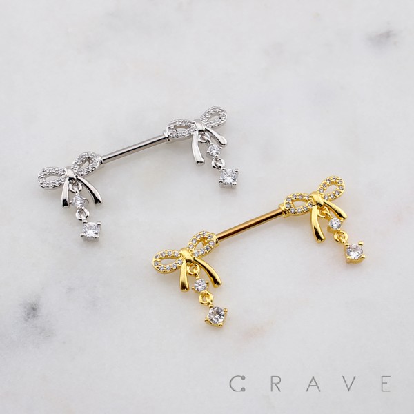 MULTI CZ RIBBON WITH DANGLE ROUND CZ 316L SURGICAL STEEL NIPPLE RING